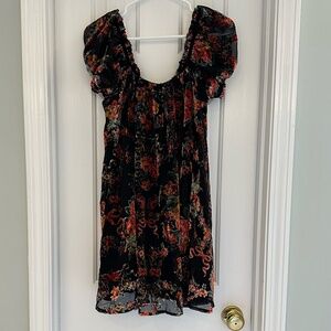 Free People Black Velvet Burnout Floral Tunic Dress - Size Small